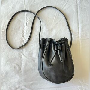 Vintage Coach Black Leather Drawstring Marble Bucket Bag Crossbody Purse